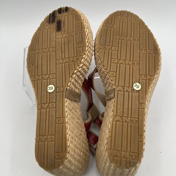 Gant Womens 8 Red Leather Espadrille Wedge Sandals Strappy Slingback Coachella - Picture 10 of 11